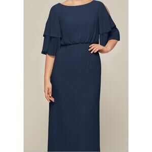 AW BRIDAL 10 L navy blue Mitzi mother of bride bridesmaid maxi dress NEW b30